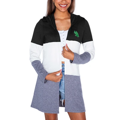 Women's Gameday Couture  Black North Texas Mean Green Colorblock Hooded Cardigan