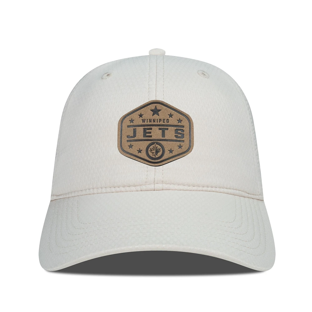 Men's Levelwear Cream Winnipeg Jets Faux Leather Patch Unstructured Adjustable Hat