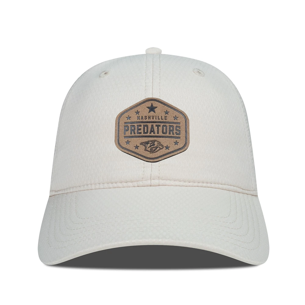 Men's Levelwear Cream Nashville Predators Faux Leather Patch Unstructured Adjustable Hat