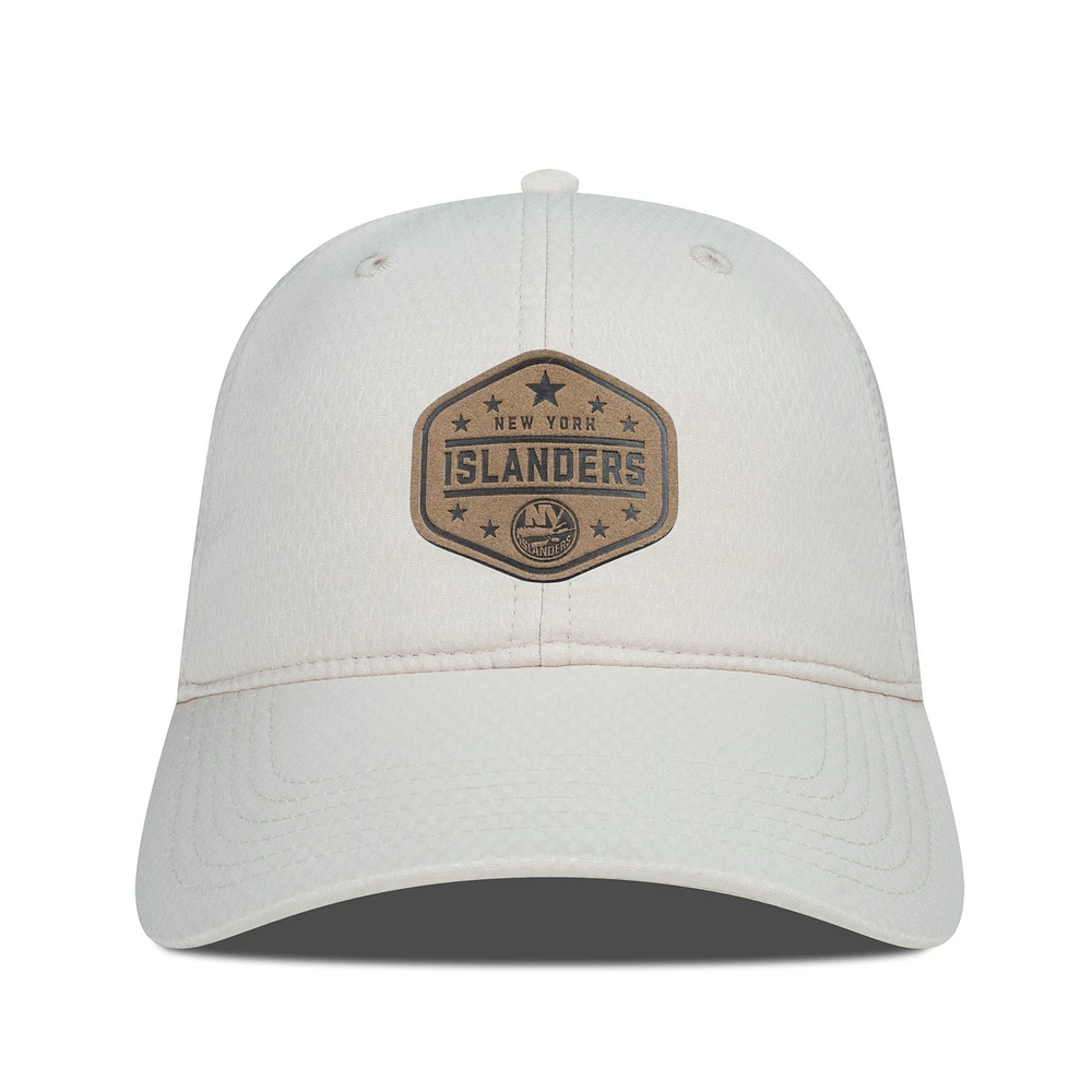 Men's Levelwear Cream New York Islanders Faux Leather Patch Unstructured Adjustable Hat