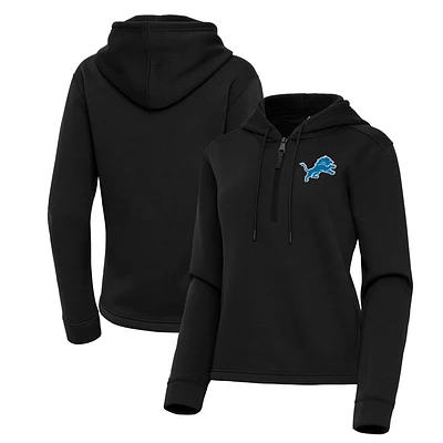 Women's Antigua  Black Detroit Lions Contemporary Quarter-Zip Hoodie