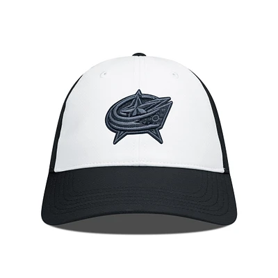 Men's Levelwear Black/White Columbus Blue Jackets Endure Nightfall Blackout Patch Unstructured Flex Hat