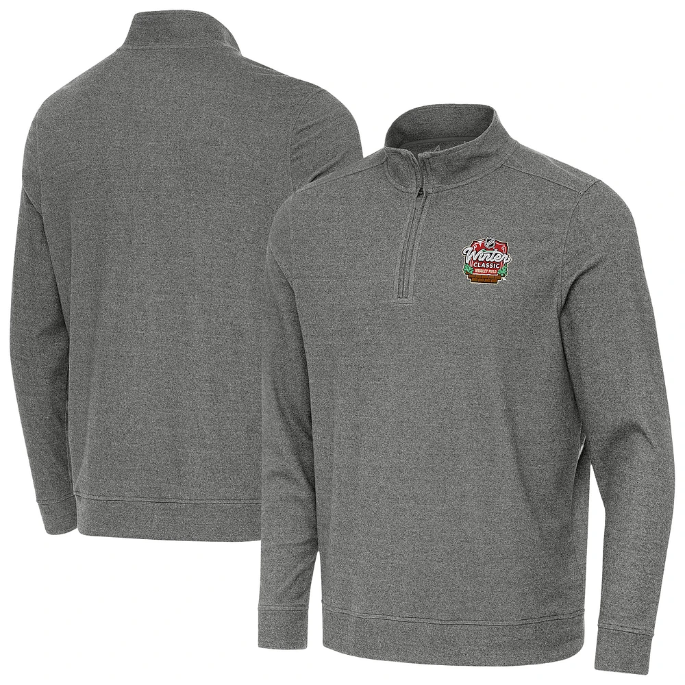 Men's Antigua Heather Black 2025 NHL Winter Classic Wrigley Field Subtle Quarter-Zip Sweatshirt