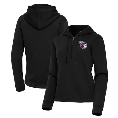 Women's Antigua  Black Cleveland Guardians Contemporary Quarter-Zip Hoodie