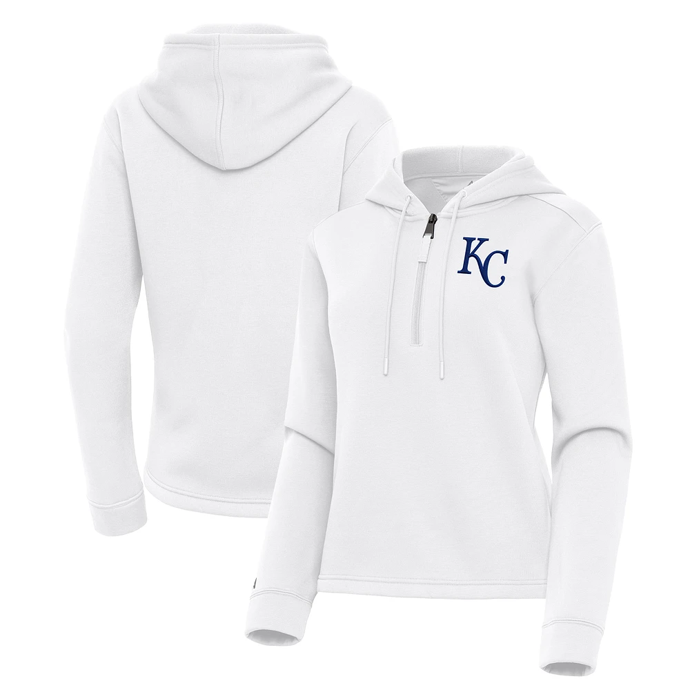 Women's Antigua  White Kansas City Royals Contemporary Quarter-Zip Hoodie