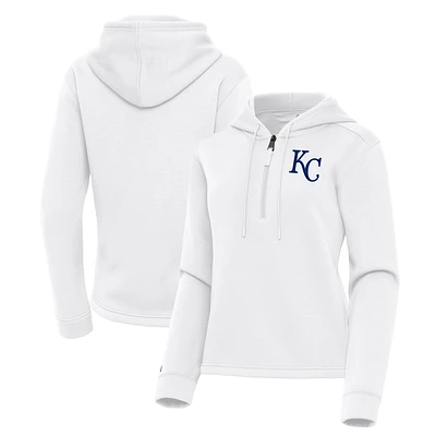 Women's Antigua  White Kansas City Royals Contemporary Quarter-Zip Hoodie