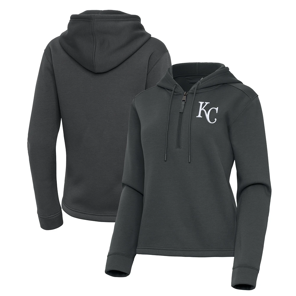 Women's Antigua Pewter Kansas City Royals Contemporary Quarter-Zip Hoodie