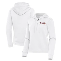 Women's Antigua  White Atlanta Braves Contemporary Quarter-Zip Hoodie