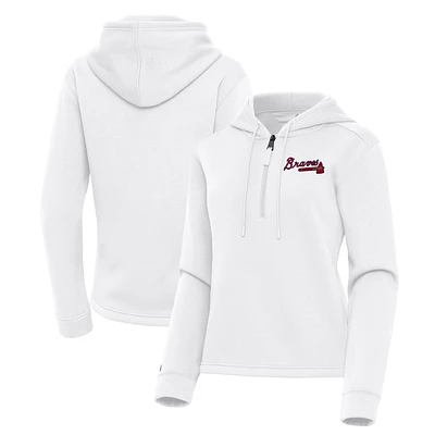 Women's Antigua  White Atlanta Braves Contemporary Quarter-Zip Hoodie