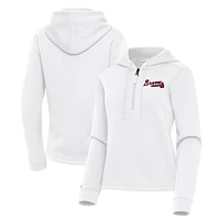 Women's Antigua  White Atlanta Braves Contemporary Quarter-Zip Hoodie
