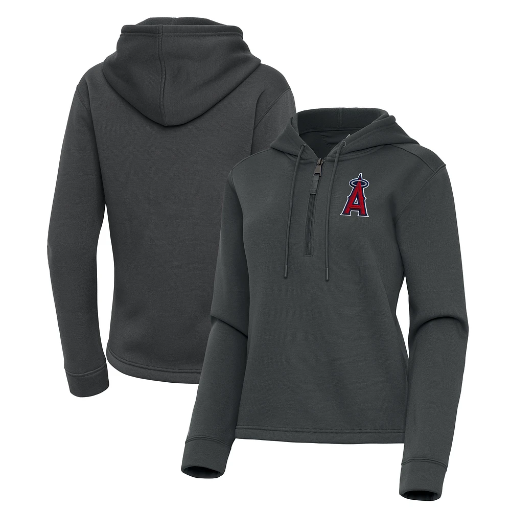 Women's Antigua Pewter Los Angeles Angels Contemporary Quarter-Zip Hoodie