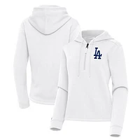 Women's Antigua  White Los Angeles Dodgers Contemporary Quarter-Zip Hoodie