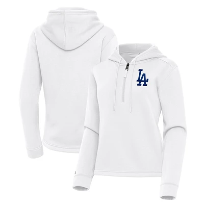 Women's Antigua  White Los Angeles Dodgers Contemporary Quarter-Zip Hoodie