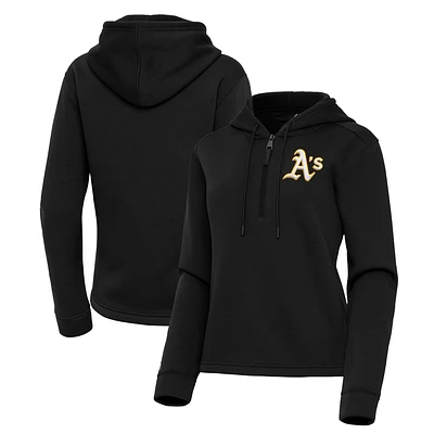 Women's Antigua Black Athletics Contemporary Quarter-Zip Hoodie