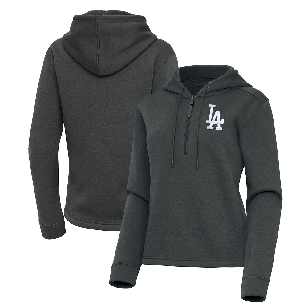 Women's Antigua Pewter Los Angeles Dodgers Contemporary Quarter-Zip Hoodie