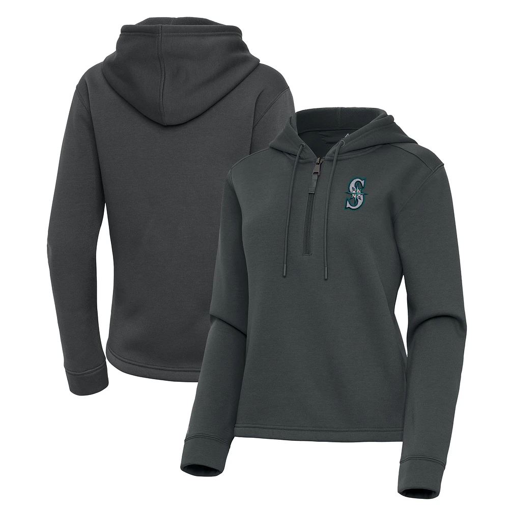 Women's Antigua Pewter Seattle Mariners Contemporary Quarter-Zip Hoodie