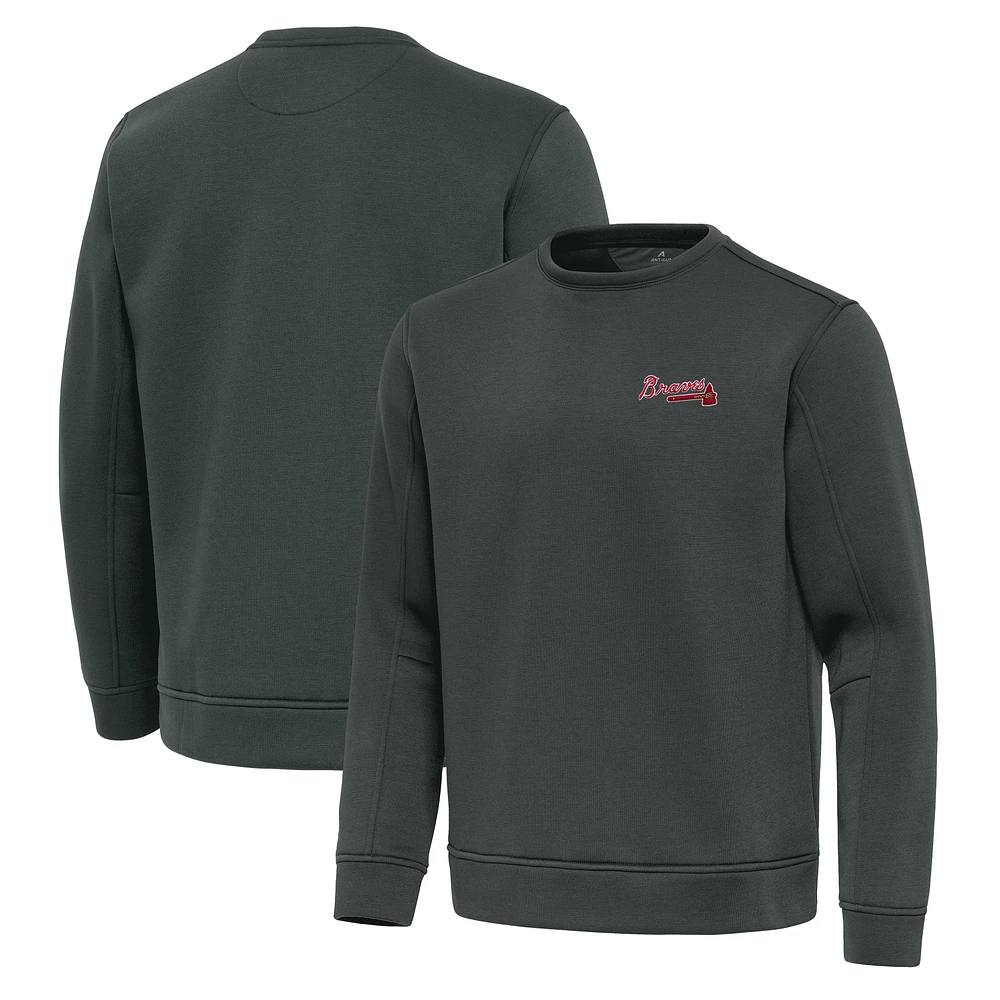 Men's Antigua Pewter Atlanta Braves Relevant Lightweight Pullover Sweatshirt
