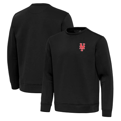 Men's Antigua Black New York Mets Relevant Lightweight Pullover Sweatshirt
