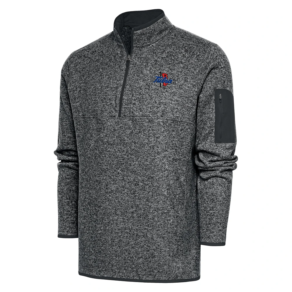 Men's Antigua  Heather Gray Tulsa Golden Hurricane Big & Tall Fortune Quarter-Zip Pullover Jacket