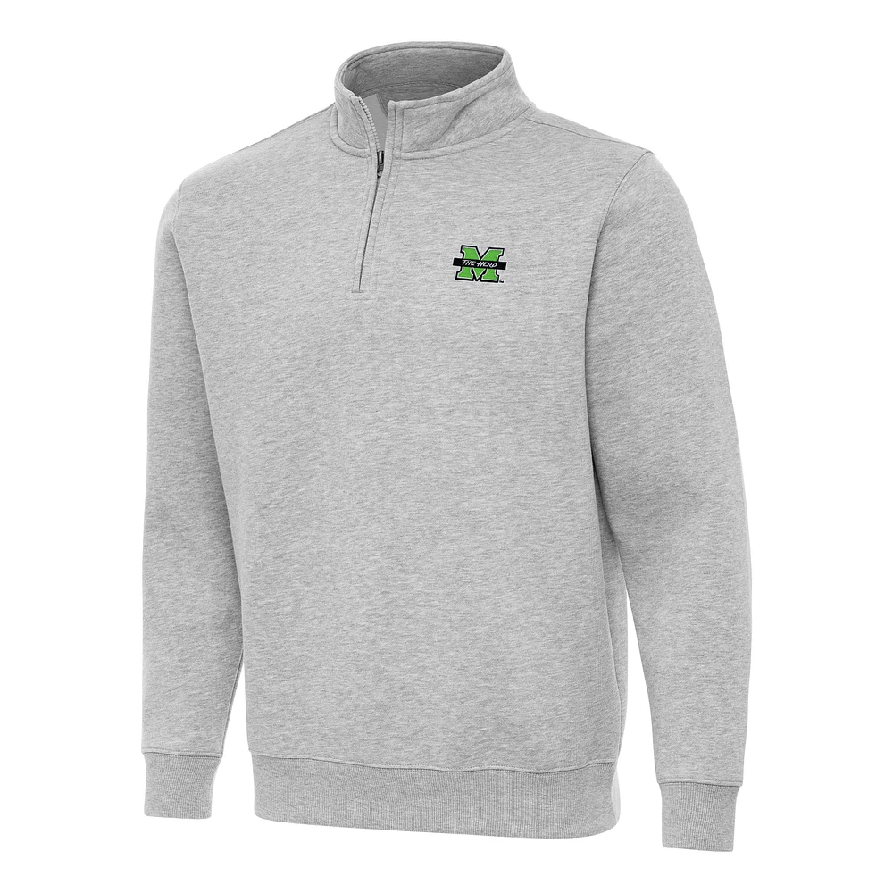 Men's Antigua Heather Gray Marshall Thundering Herd Victory Quarter-Zip Mock Sweatshirt
