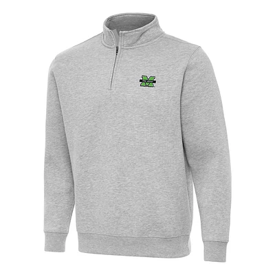 Men's Antigua  Heather Gray Marshall Thundering Herd Victory Quarter-Zip Mock Sweatshirt
