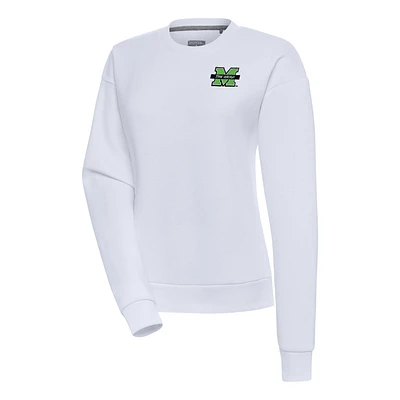 Women's Antigua White Marshall Thundering Herd Victory Crewneck Pullover Sweatshirt