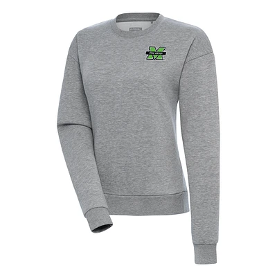 Women's Antigua Heather Gray Marshall Thundering Herd Victory Crewneck Pullover Sweatshirt