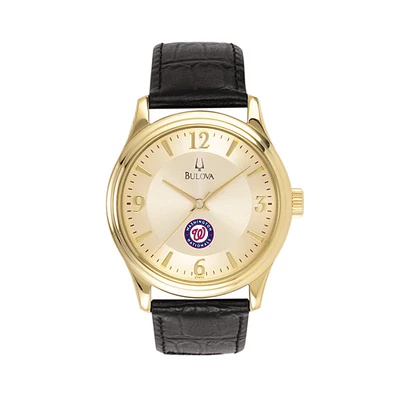 Men's Bulova Gold Washington Nationals Leather Strap Watch