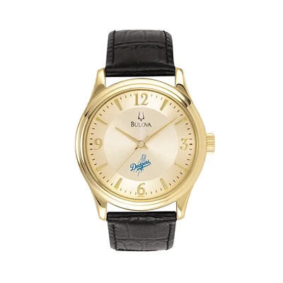 Men's Bulova Gold Los Angeles Dodgers Leather Strap Watch