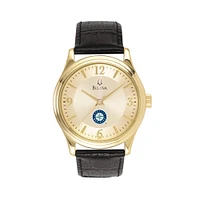Men's Bulova Gold Seattle Mariners Leather Strap Watch