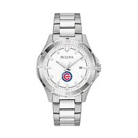 Men's Bulova Silver Chicago Cubs Stainless Steel Classic Sport Watch