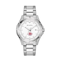 Men's Bulova Silver Cincinnati Reds Stainless Steel Classic Sport Watch