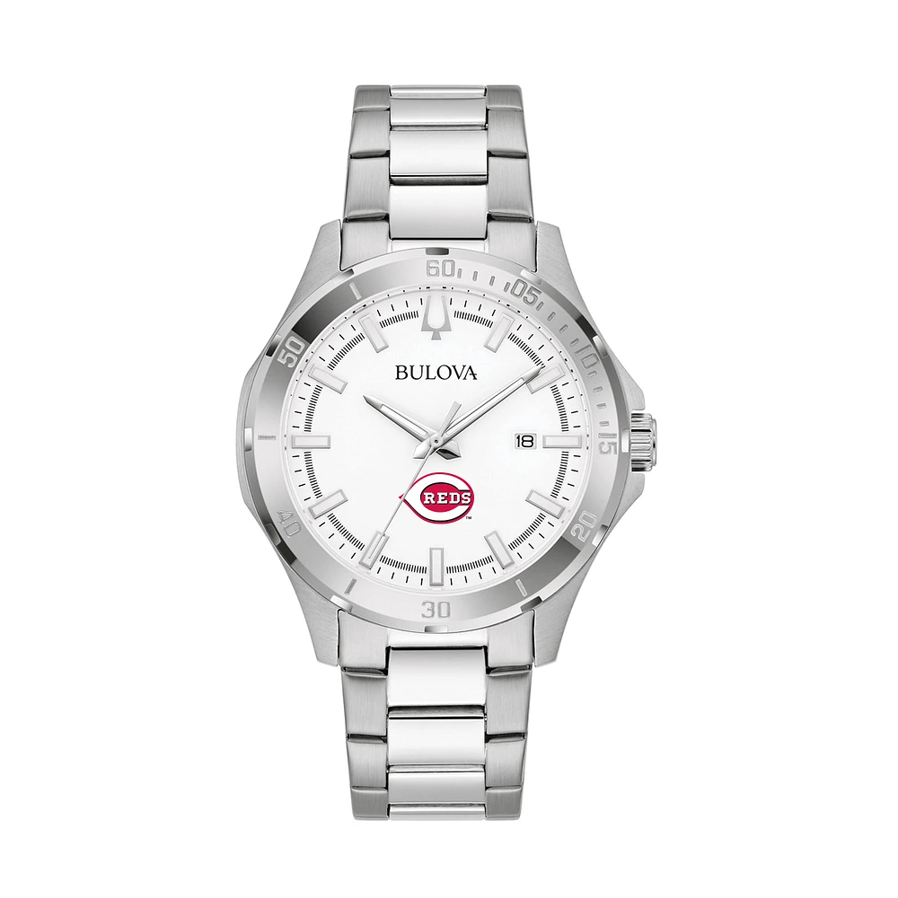 Men's Bulova Silver Cincinnati Reds Stainless Steel Classic Sport Watch