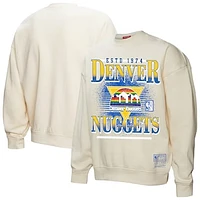 Women's Mitchell & Ness Cream Denver Nuggets Oversprayed Pullover Sweatshirt