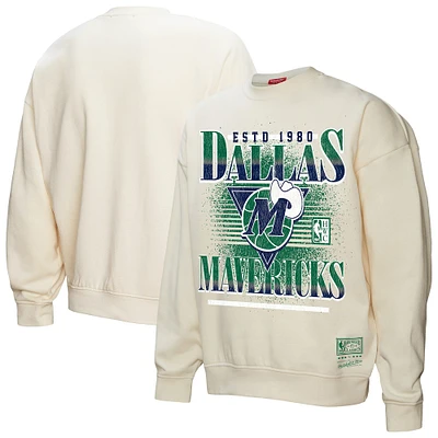 Women's Mitchell & Ness Cream Dallas Mavericks Oversprayed Pullover Sweatshirt