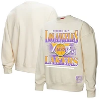 Women's Mitchell & Ness Cream Los Angeles Lakers Oversprayed Pullover Sweatshirt