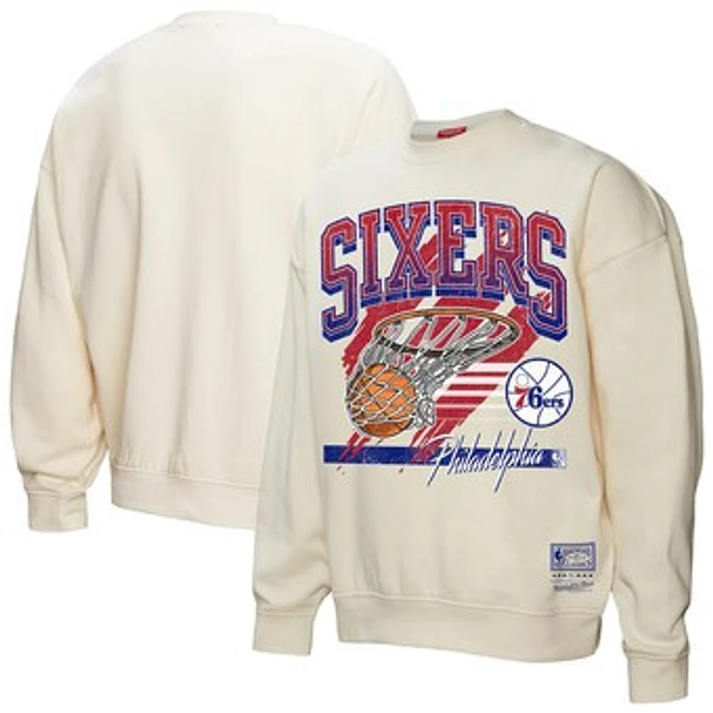 Women's Mitchell & Ness Cream Philadelphia 76ers Brush Bucket Pullover Sweatshirt