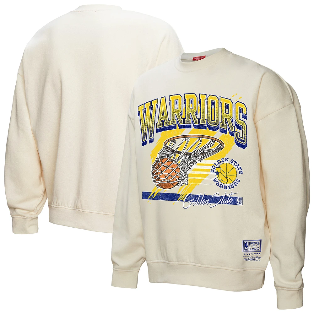 Women's Mitchell & Ness Cream Golden State Warriors Brush Bucket Pullover Sweatshirt