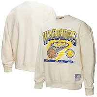 Women's Mitchell & Ness Cream Golden State Warriors Brush Bucket Pullover Sweatshirt