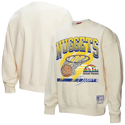 Women's Mitchell & Ness Cream Denver Nuggets Brush Bucket Pullover Sweatshirt