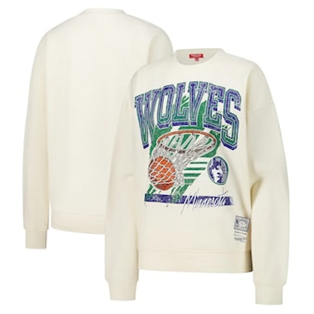 Women's Mitchell & Ness Cream Minnesota Timberwolves Brush Bucket Pullover Sweatshirt