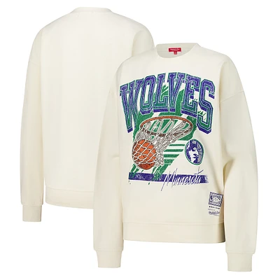 Women's Mitchell & Ness Cream Minnesota Timberwolves Brush Bucket Pullover Sweatshirt