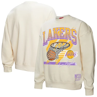 Women's Mitchell & Ness Cream Los Angeles Lakers Brush Bucket Pullover Sweatshirt