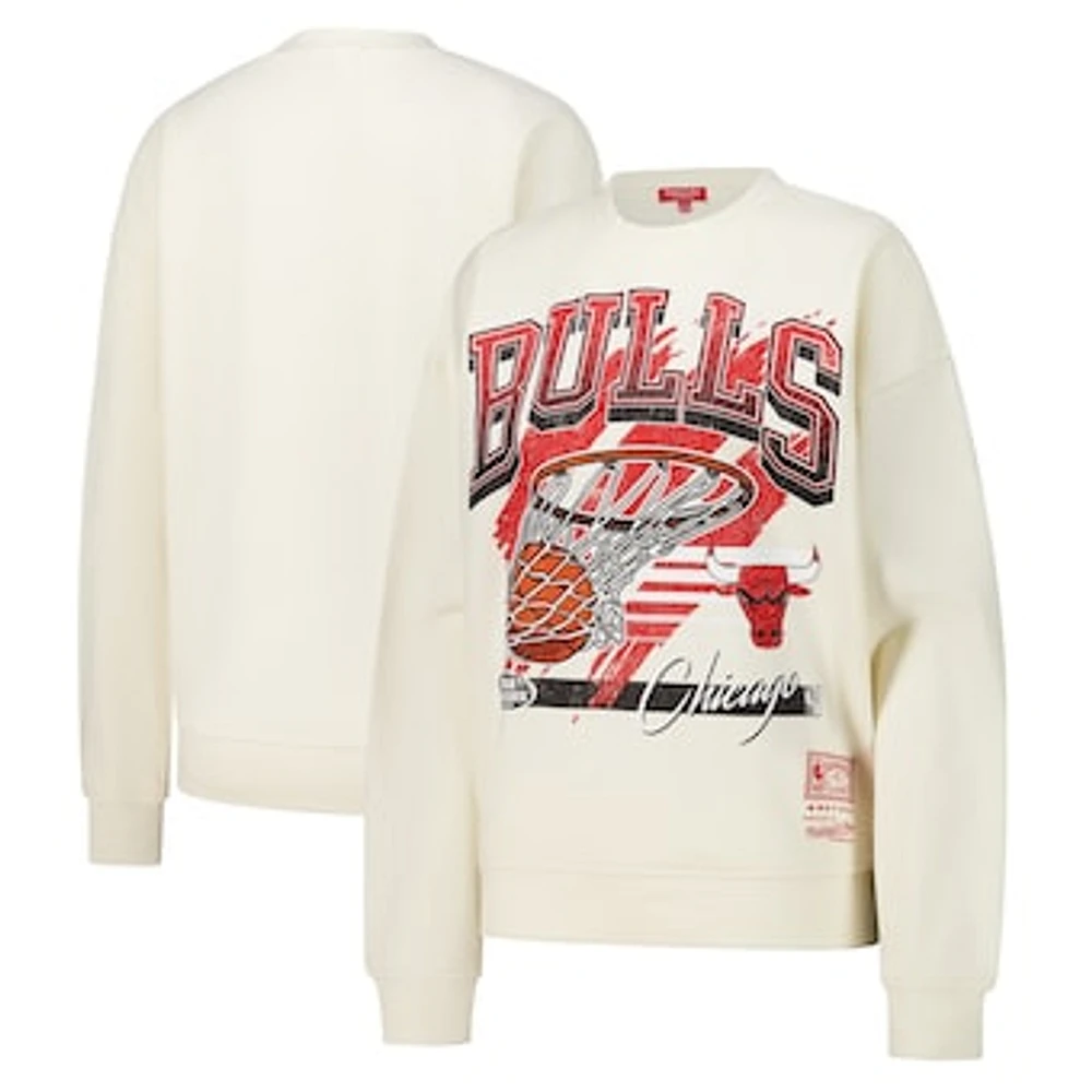 Women's Mitchell & Ness Cream Chicago Bulls Brush Bucket Pullover Sweatshirt