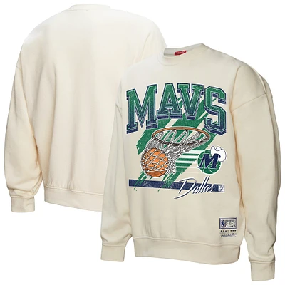 Women's Mitchell & Ness Cream Dallas Mavericks Brush Bucket Pullover Sweatshirt