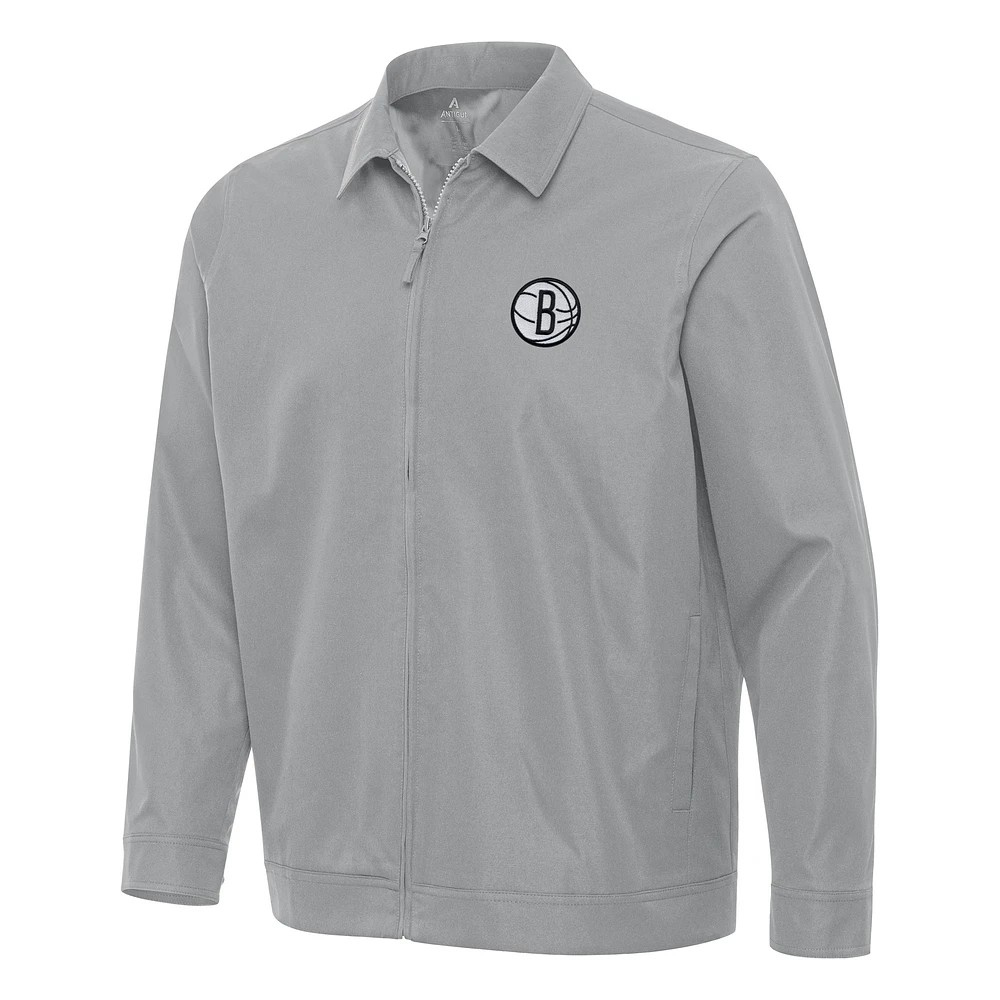 Men's Antigua Gray Brooklyn Nets Pivot Full-Zip Jacket