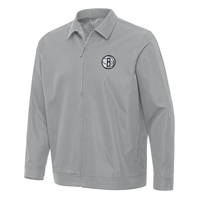 Men's Antigua  Gray Brooklyn Nets Pivot Full-Zip Jacket