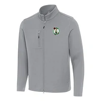 Men's Antigua Gray Boston Celtics Objection Double-Peached Full-Zip Jacket