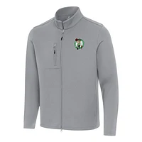 Men's Antigua Gray Boston Celtics Objection Double-Peached Full-Zip Jacket