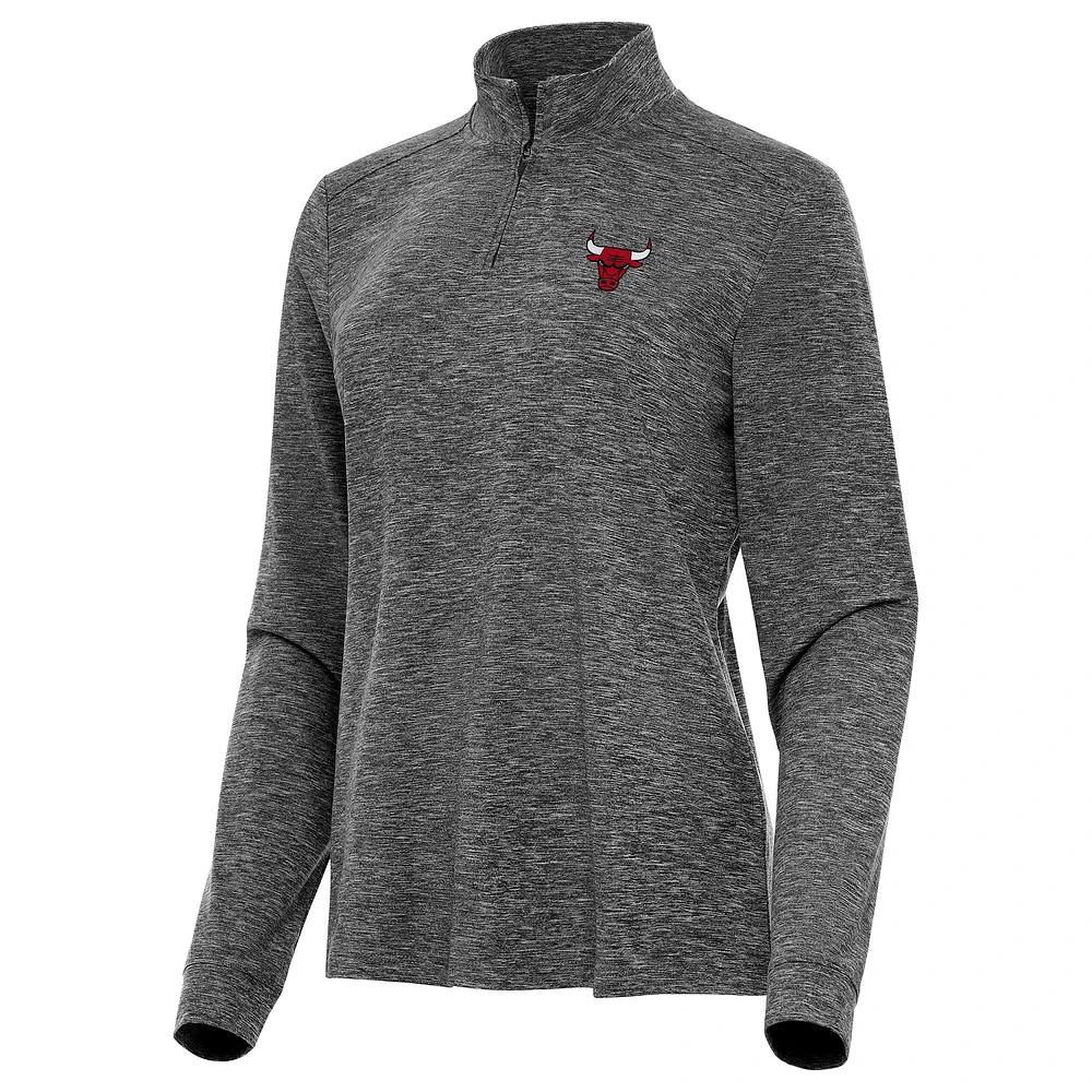 Women's Antigua Heather Chicago Bulls Mentor Quarter-Zip Mock Long Sleeve Top